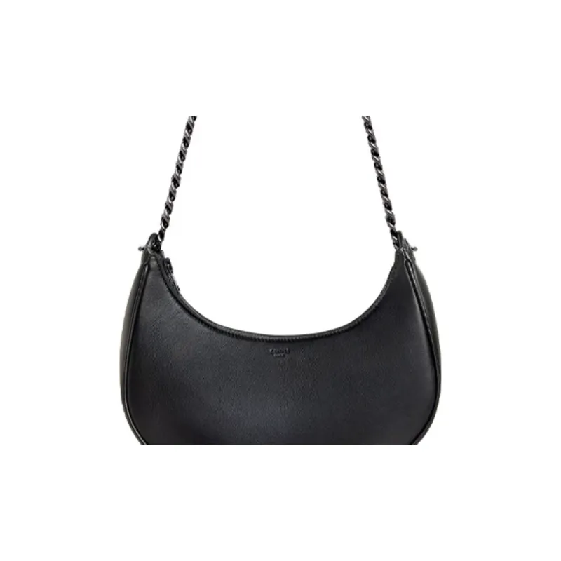 CELINE AVA Smooth Cow Leather Dumpling Bag, Shoulder Bag, Handbag Women's Black Silver-4