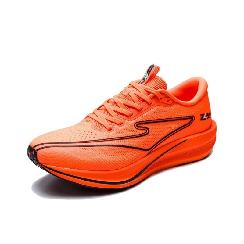 Erke Cushioned Slip-Resistant Low-Top Full-Length Carbon Plate Sprint Running Shoes Men's Fluorescent Afterglow Red-2