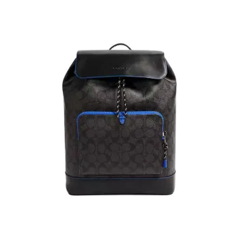 COACH Turner Cow Leather Backpack Men's 1Blue & Charcoal Black Monogram