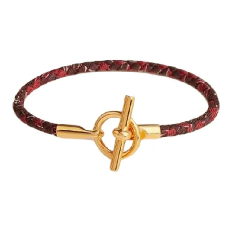 HERMES Silk Gold-Plated Bracelets Women's Red-0