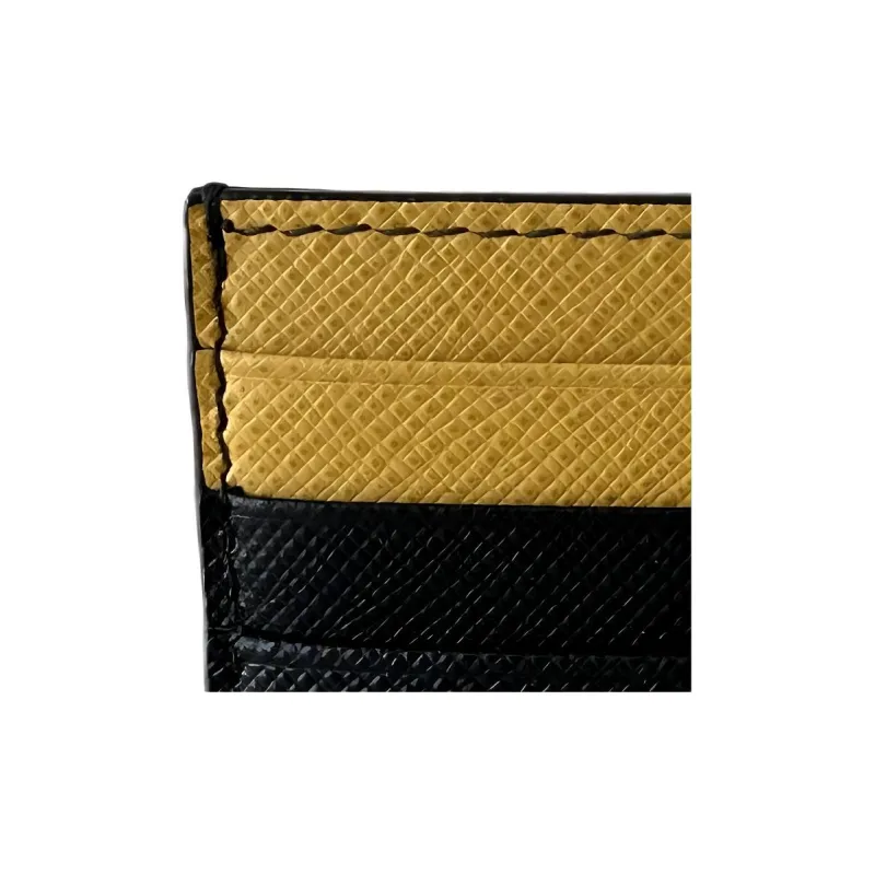 PRADA Leather Card Holder Women's Yellow/Black-2