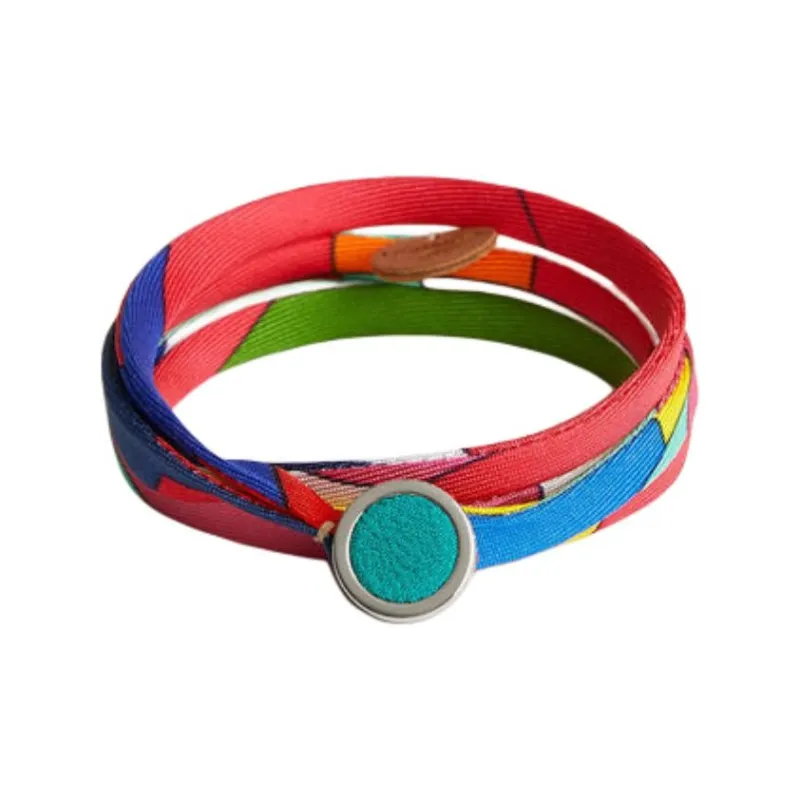 HERMES Silk Twill Brass Palladium-Plated Bracelets Women's Multicolor-2