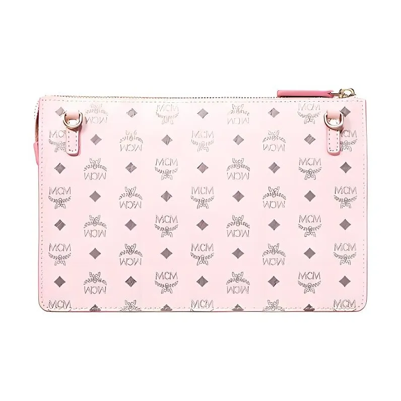 MCM Essential Visetos Origina Leather Crossbody Clutch Mini Women's Pink-2