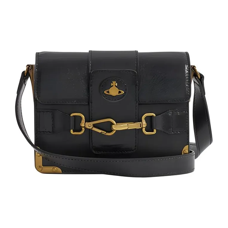 Vivienne Westwood Polished Leather Shoulder Bag, Crossbody Bag Trumpets Women's Black-0