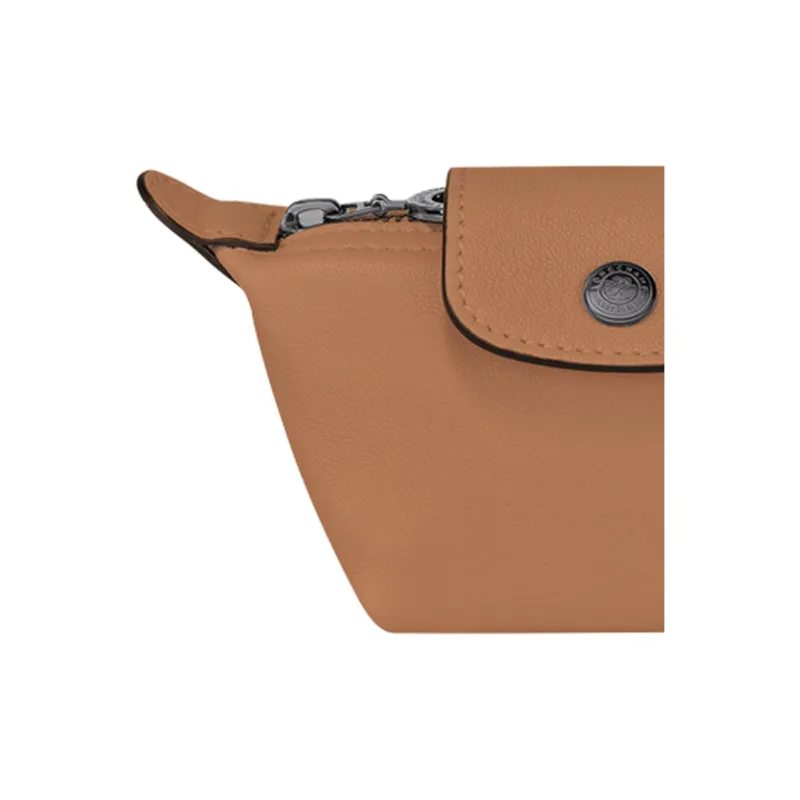 LONGCHAMP Le Pliage Cuir Sheepskin Dumpling Bag Clutch Coin Purse Women's Hazelnut-3
