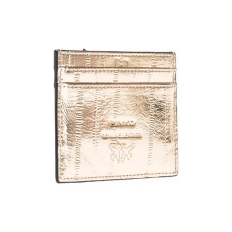 PINKO Cow Leather Card Holder Mini Women's Gold-1