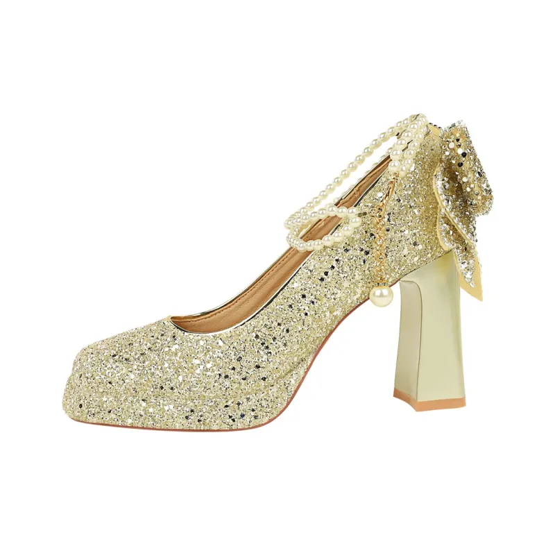 QITUMAUL Chunky Heel High Heels 9cm Women's-9