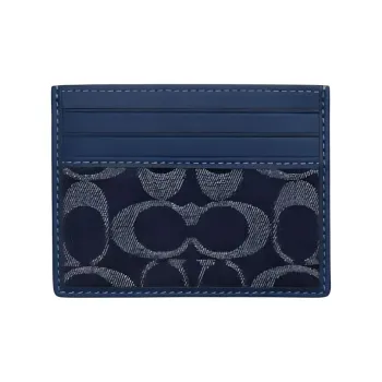 COACH Cow Leather Card Holder Mini Unisex Denim Blue