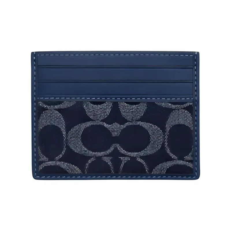 COACH Cow Leather Card Holder Mini Unisex Denim Blue-0