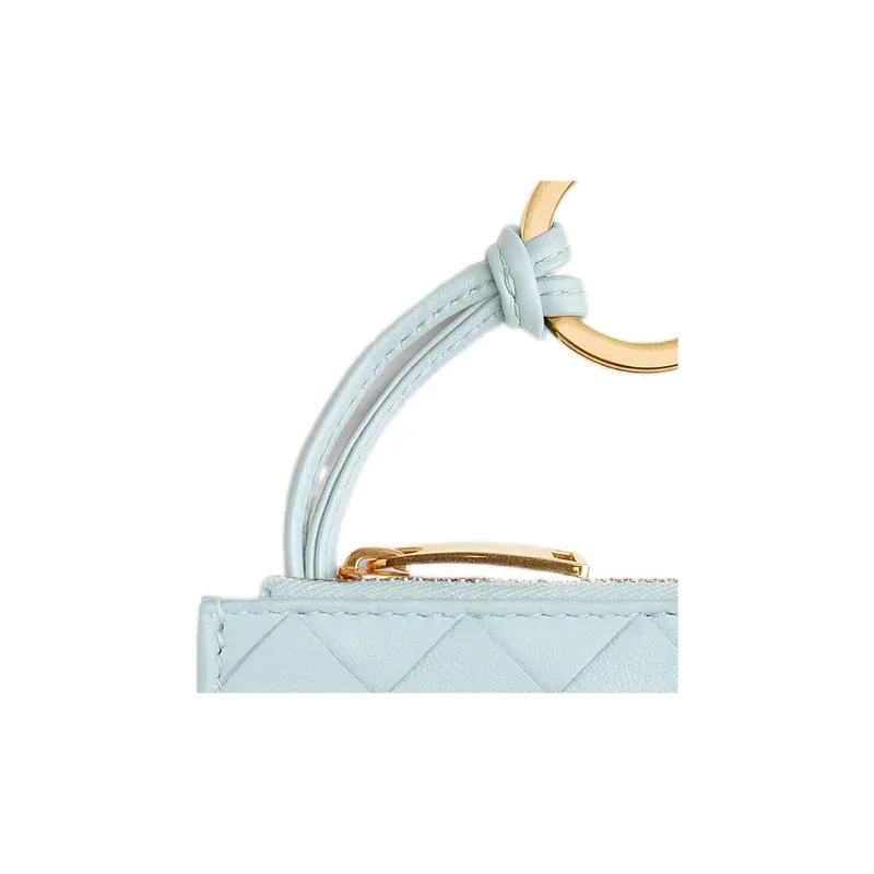 Bottega Veneta Sheepskin With Cow Leather Card Holder Key Pouch Women's Washed Water Duck Blue-2