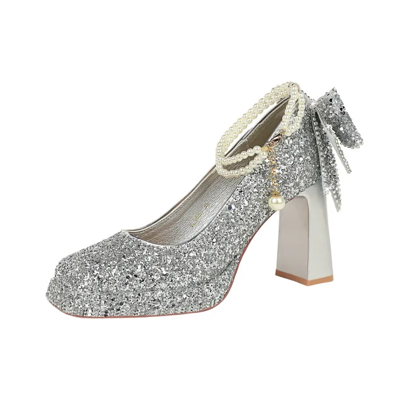 QITUMAUL Chunky Heel High Heels 9cm Women's-7