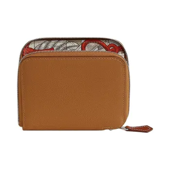 HERMES Silk'In Evercolor Calfskin With Barénia Calfskin Wallet Women's Gold