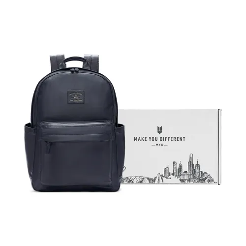MYD Microfiber Synthetic Leather Backpack Computer Backpack Medium Size Unisex Dark Blue/Milk White