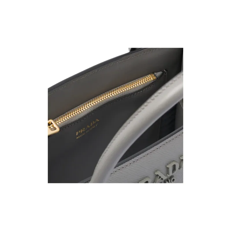 PRADA Monochrome Leather Tote Bag Shopping Bag Handbag Crossbody Bag Women's Marble Gray-3