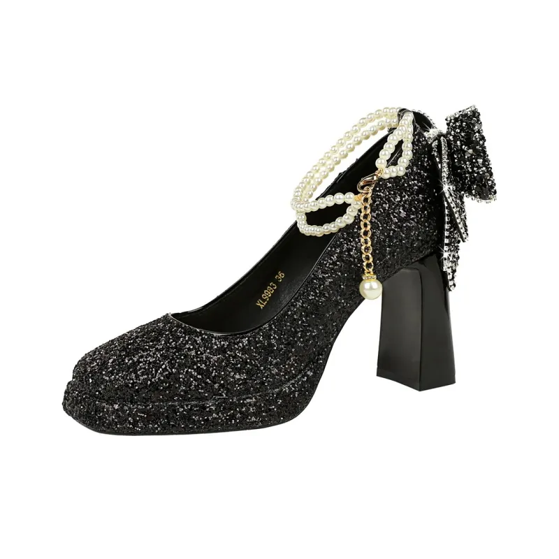 QITUMAUL Chunky Heel High Heels 9cm Women's-4