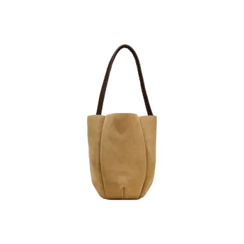 ZARA Cow Leather Bucket Bag, Shoulder Bag Large Size Women's Sand & Brown