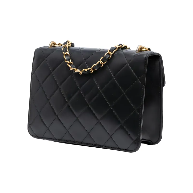 CHANEL 21K Winter Lambskin Shoulder Bag, Crossbody Bag Trumpets Women's Black-2