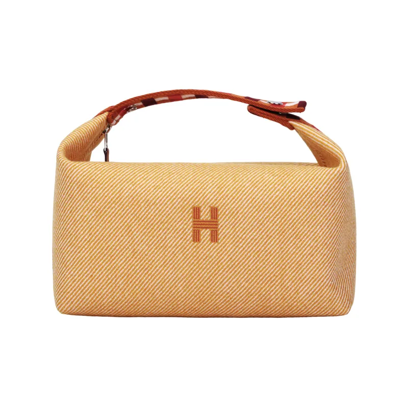 HERMES Canvas Toiletry Bag Regular Unisex Orange-1