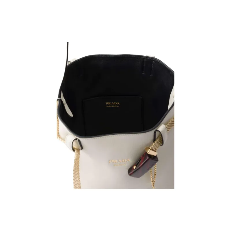 PRADA Calfskin Bucket Bags Shoulder Bags Women's White & Black-4