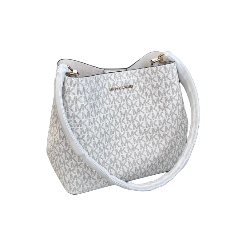 MICHAEL KORS Coated Canvas Tote Bag, Shopping Bag, Shoulder Bag, Handbag Trumpets Women's Light White-3