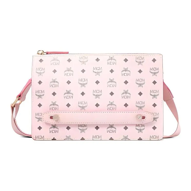 MCM Essential Visetos Origina Leather Crossbody Clutch Mini Women's Pink-1