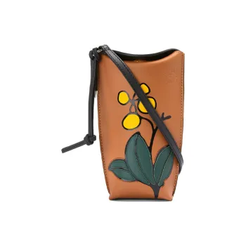 LOEWE Soft Cow Leather Handheld One Shoulder Crossbody Cell Phone Pouch Women's Brown Yellow