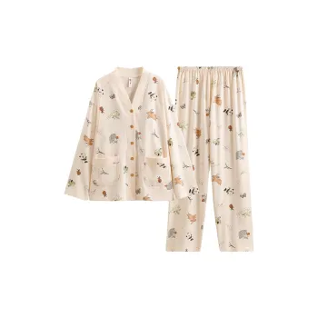FENTENG Pajama Set Women's Beige Apricot