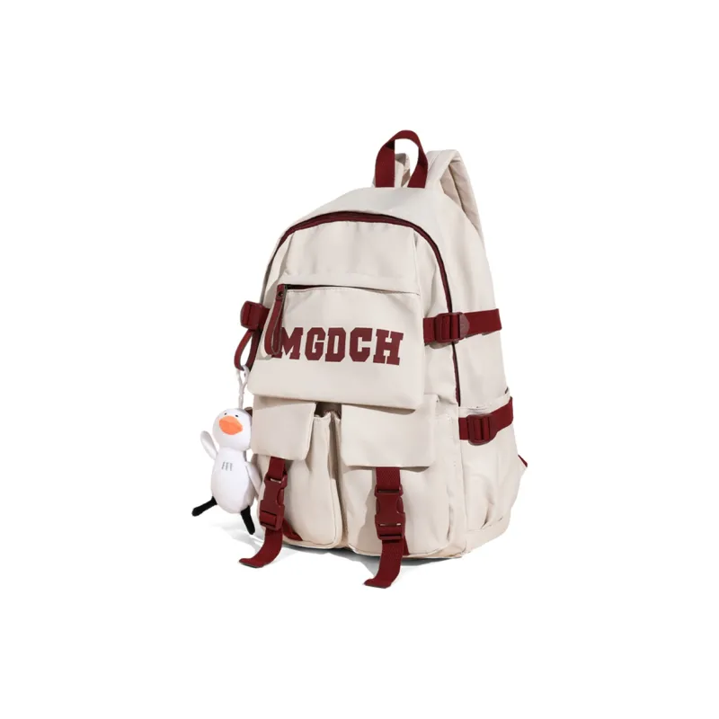 COMELY Fabric Women's Backpack Computer Backpack Regular Unisex White & Red-2