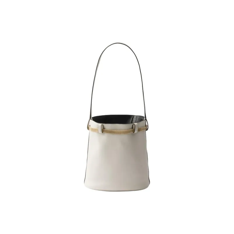 PRADA Calfskin Bucket Bags Shoulder Bags Women's White & Black-2