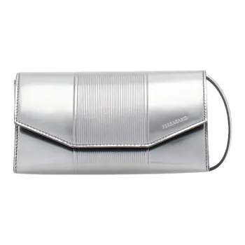 FERRAGAMO Layered Calfskin Shoulder Bag Crossbody Bag Men's Silver