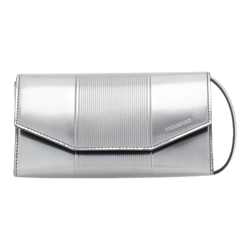 FERRAGAMO Layered Calfskin Shoulder Bag Crossbody Bag Men's Silver-0