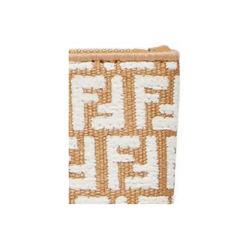 FENDI Raffia Clutch Medium Size Women's Brown Pink-5
