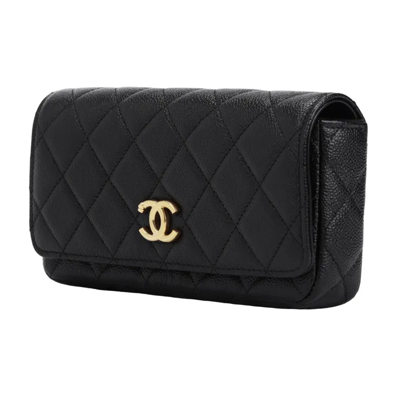 CHANEL Grain Cow Leather Chain Cell Phone Pouch Trumpets Women's Black-1