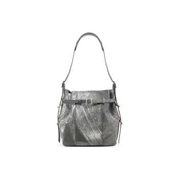 CHARLES&KEITH PU, Textile Mixture Shoulder Bag Medium Size Women's Denim Blue