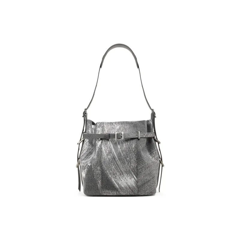 CHARLES&KEITH PU, Textile Mixture Shoulder Bag Medium Size Women's Denim Blue-0