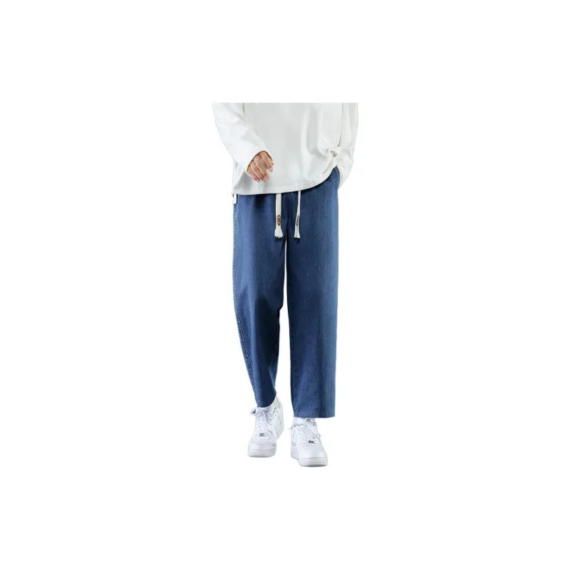 PANDA ADEVIL Japanese Vintage Preppy Style Loose Fit Straight Fit Wide Leg Ankle Length Jeans Unisex-0