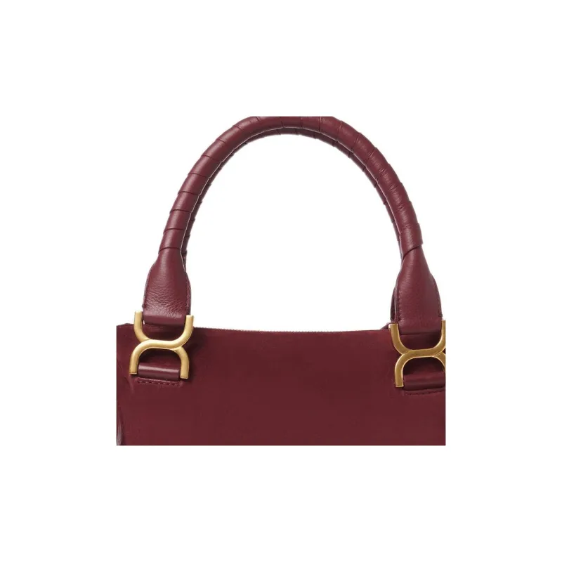 Chloe Marcie Suede Studded Calfskin Shoulder Bag Crossbody Bag Handbag Small Size Women's Burgundy-4