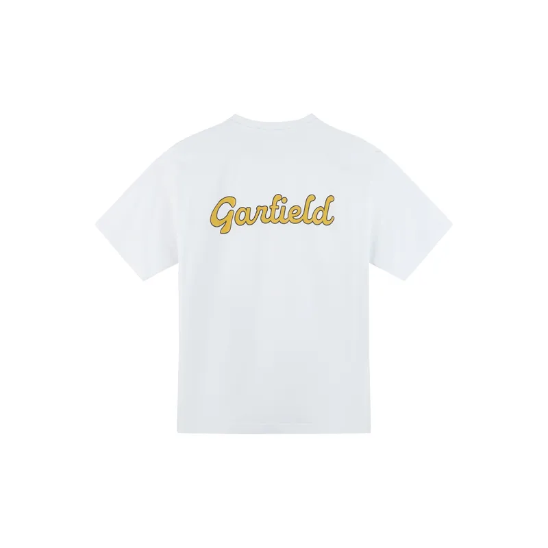 FUN X Garfield Collaboration Letter Print Crew Neck Pullover Loose Fit Versatile Short Sleeved T Shirt Women's White-1