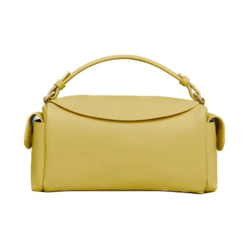 THE YELLOW SHOP Cow Leather Shoulder Bag Crossbody Bag Handbag Medium Size Women's Light Mustard Yellow-0