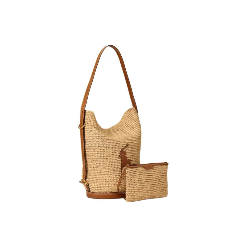 Polo Ralph Lauren Bellport Plant Material Bucket Bag, Shoulder Bag Medium Size Women's Brown-1
