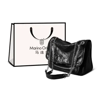 Marino Orlandi Cow Leather Synthetic Leather Chain Bag Shoulder Bag Medium Size Women's Black