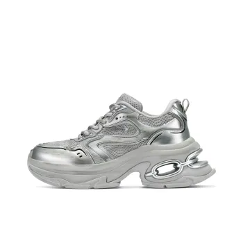 GG CC Cushioned Slip Resistant Abrasion Resistant Low Top Chunky Sneakers Women's Silver