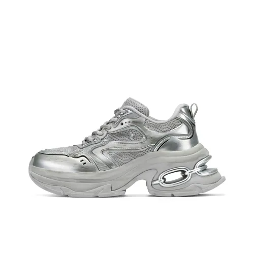 GG CC Cushioned Slip Resistant Abrasion Resistant Low Top Chunky Sneakers Women's Silver