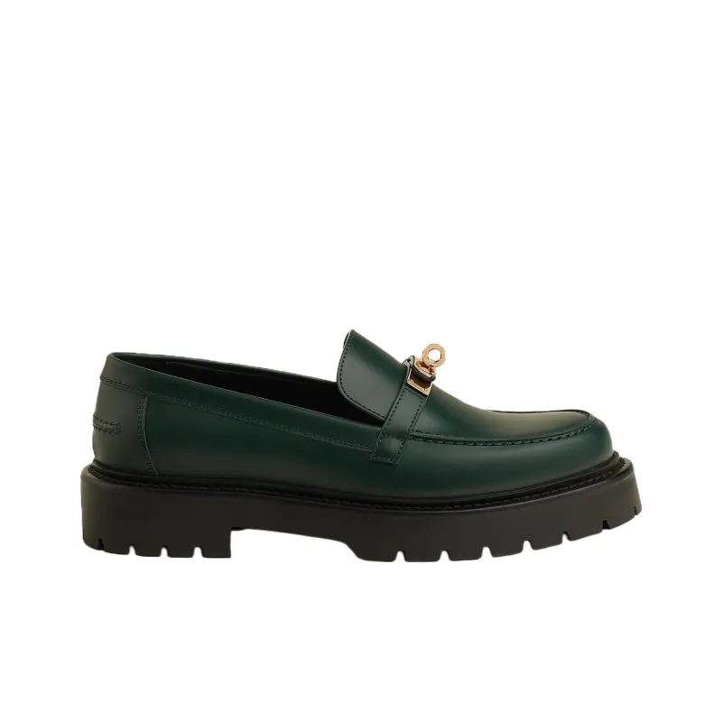 HERMES Icone Loafers 3cm Women's Green-1
