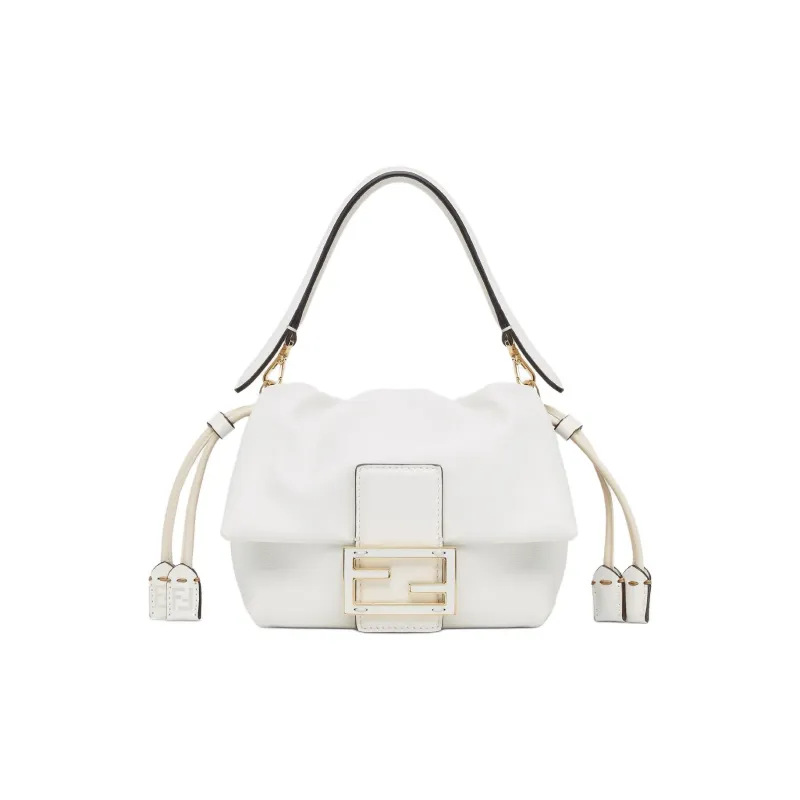 FENDI Baguette Lambskin Handbag Small Size Women's White-0