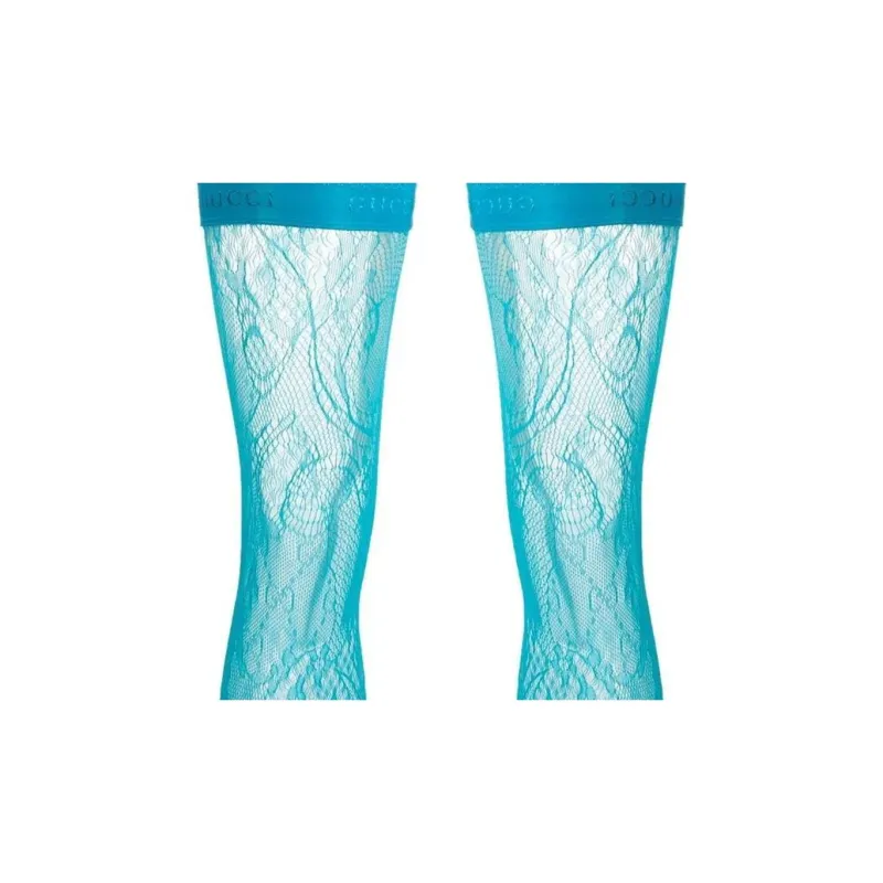 GUCCI Thigh High Lace Pattern Socks 'Bright Blue'-4
