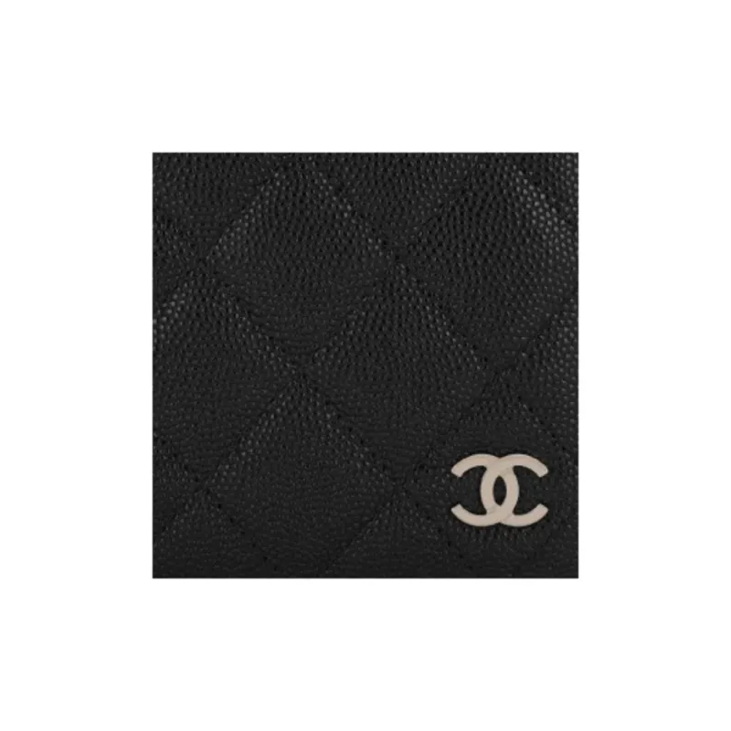 CHANEL Grain Caviar Cow Leather Card Holder Women's Black-3