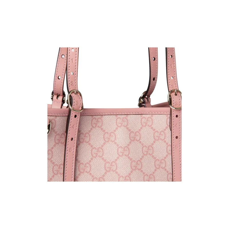 GUCCI GG Emblem Leather Tote Bag, Shopping Bag, Shoulder Bag, Handbag Trumpets Women's Light Pink-5