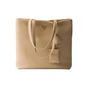 PRADA Calfskin Tote Bag Shopping Bag Handbag Large Size Women's Sandy Beige