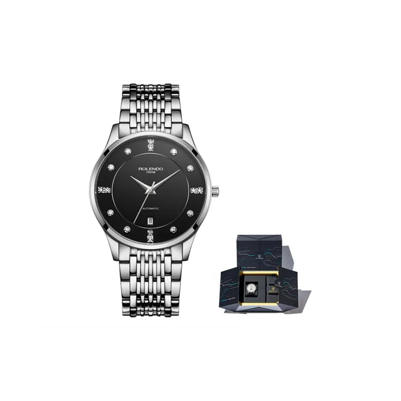 ROLENDO R Automatic Mechanical Movement Stainless Steel Watchband Watch Men's Watches Silver Dial RG7077-4